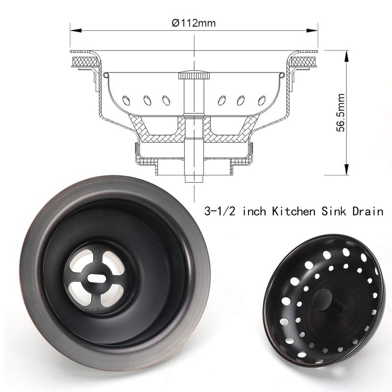 KONE 3-1/2 Inch Kitchen Sink Drain ORB Assembly with Strainer Basket/Stopper, All Stainless Steel Durable and Rustproof Oil Rubbed Bronze - Image 5